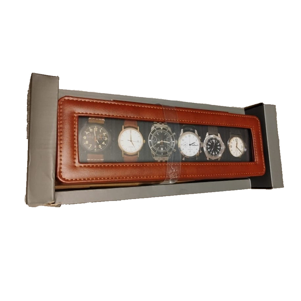 Woodburry 6-Piece Faux Leather Watch Case Display Organizer Luxury Gift